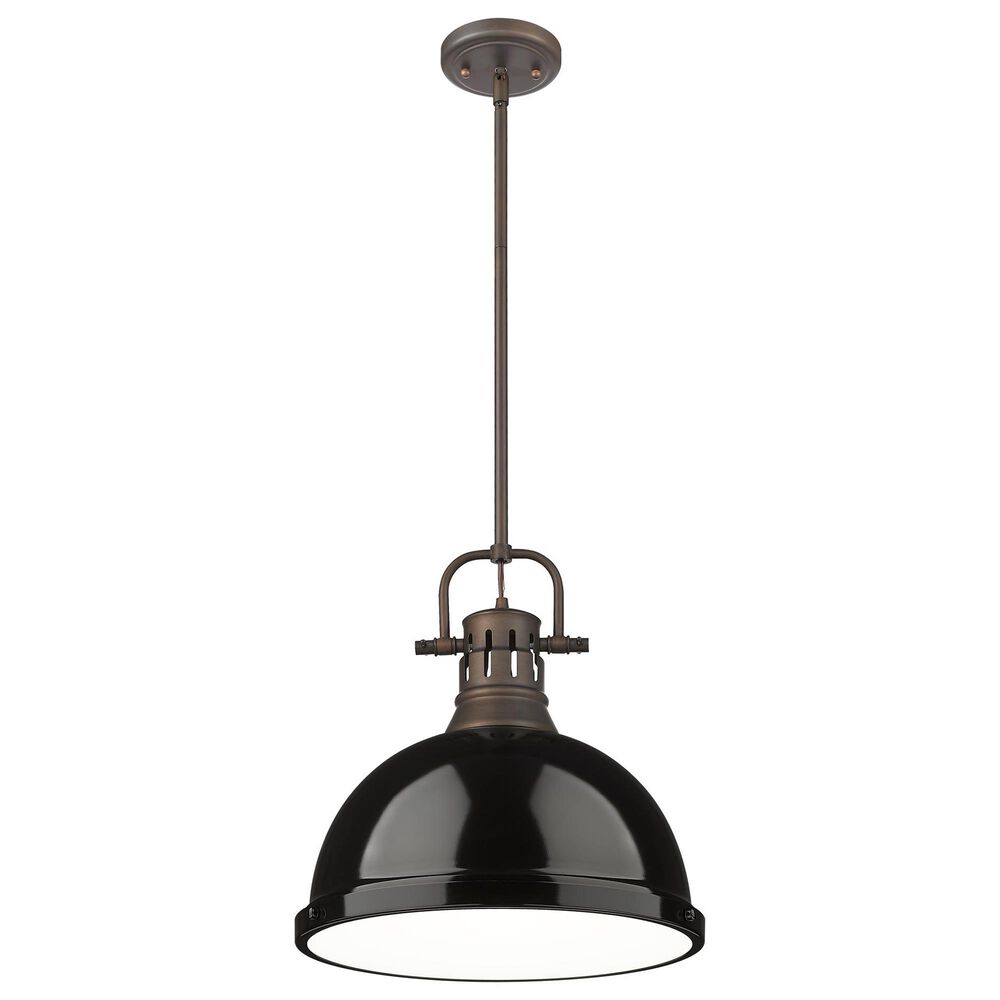 Golden Lighting Duncan 1-Light Pendant with Rod and Black Shade in Rubbed Bronze, , large