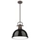 Golden Lighting Duncan 1-Light Pendant with Rod and Black Shade in Rubbed Bronze, , large