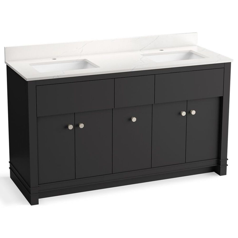 Kohler Alouette 60" Double Bathroom Vanity in Ferrous Grey with 2 cm White Quartz Top and Rectangular Sinks, , large