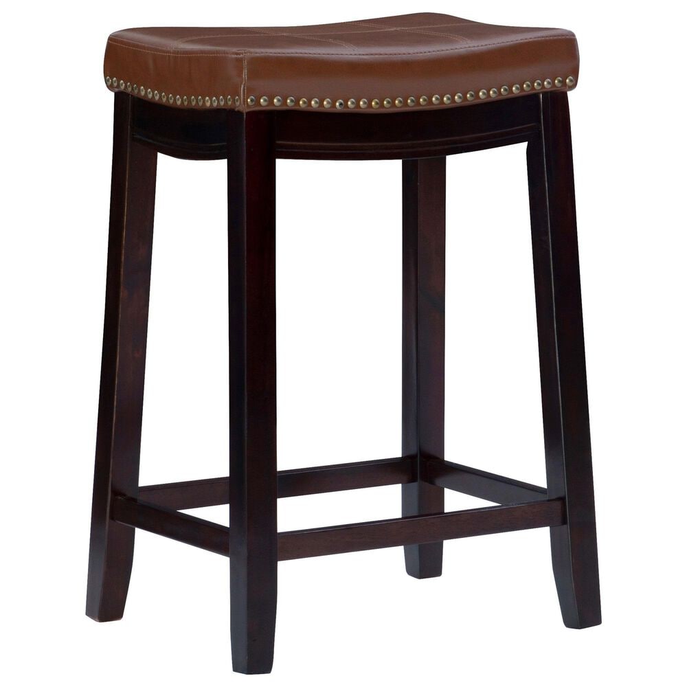Linon Home Decor Claridge Counter Stool with Cognac Cushion in Dark Brown, , large