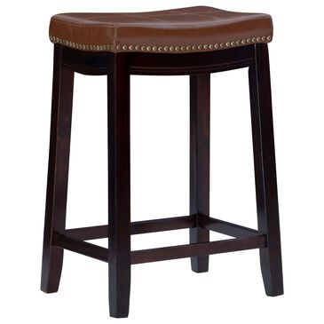Linon Home Decor Claridge Counter Stool with Cognac Cushion in Dark Brown, , large