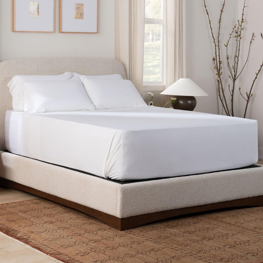 Purple SoftStretch 5-Piece Deep Pocket Split King Sheet Set in True White, , large