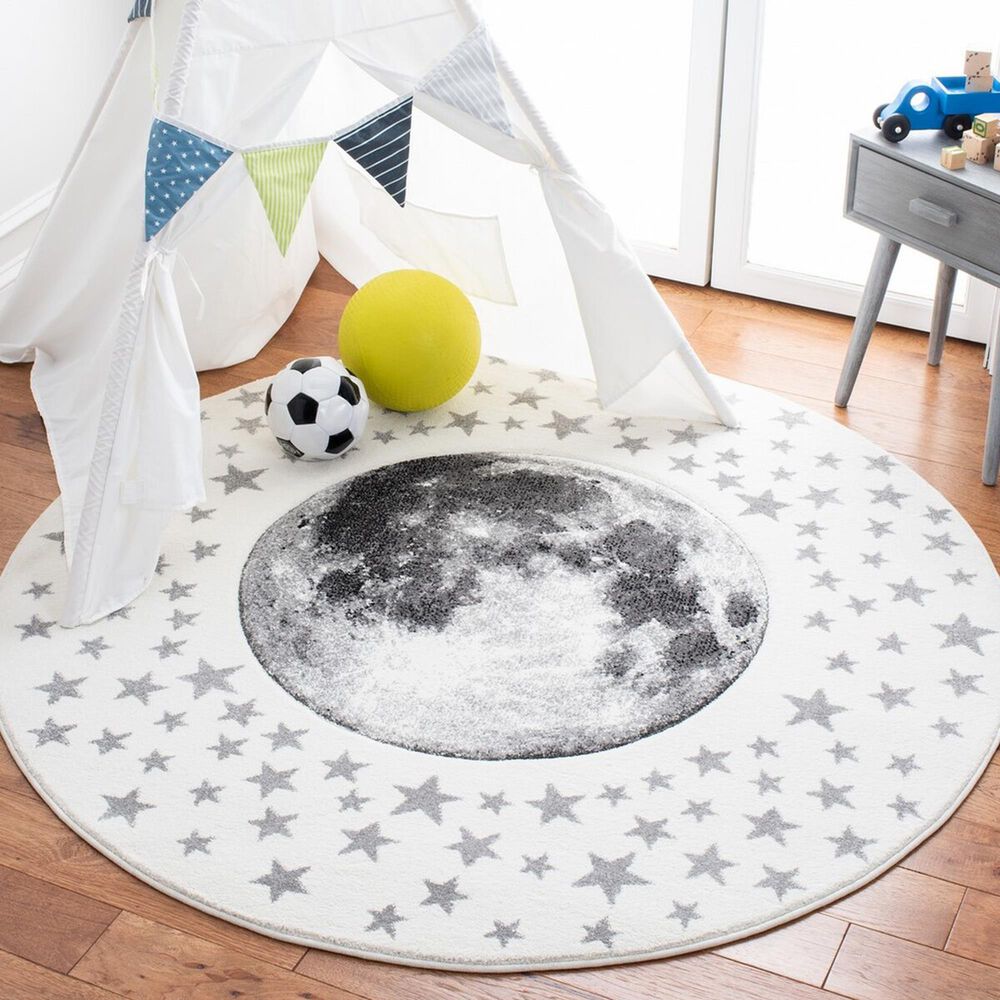 Safavieh Carousel 5&#39;3&quot; Round Ivory and Grey Kids  Area Rug, , large