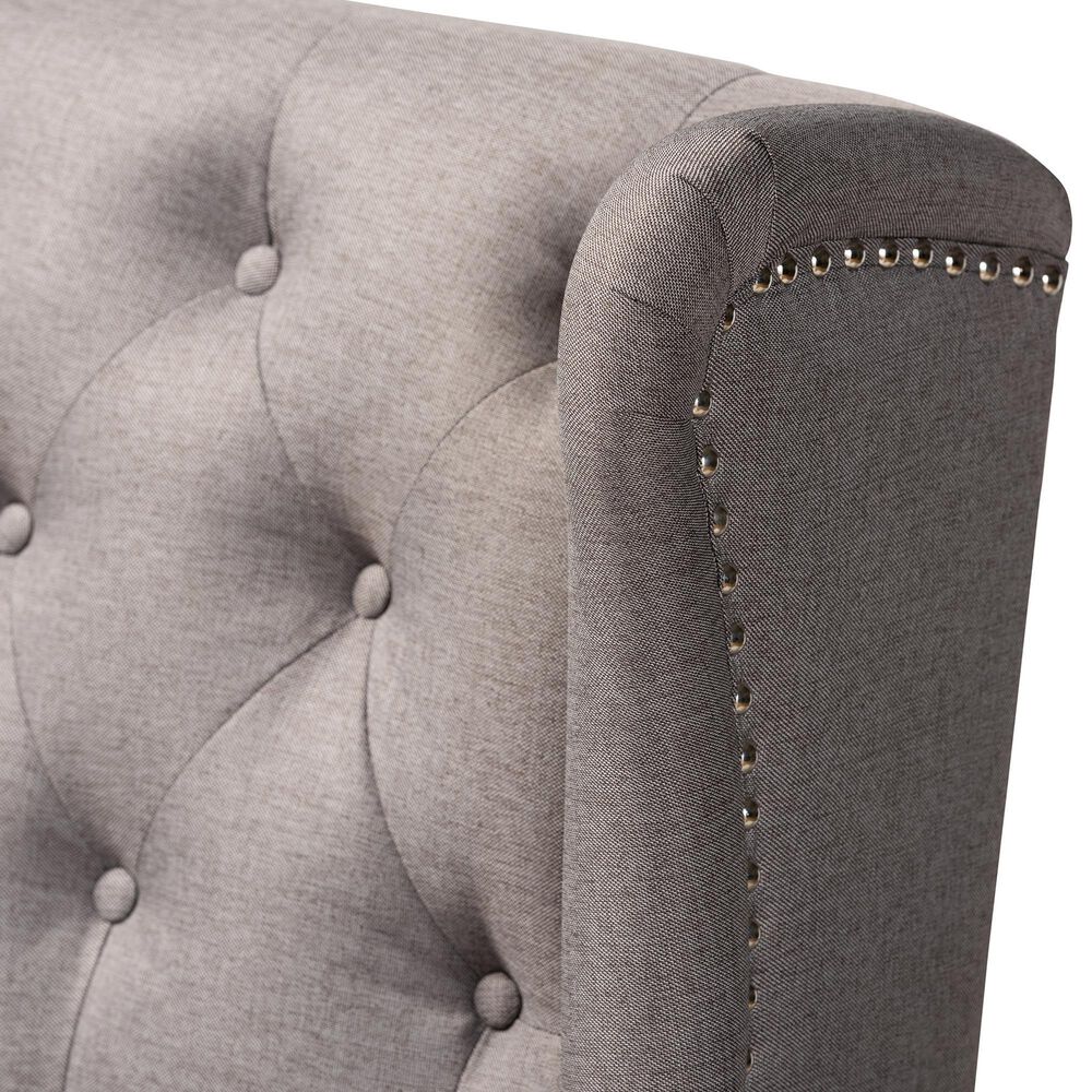 Baxton Studio Alira Bar Stool Bench with Grey Cushion in Walnut, , large
