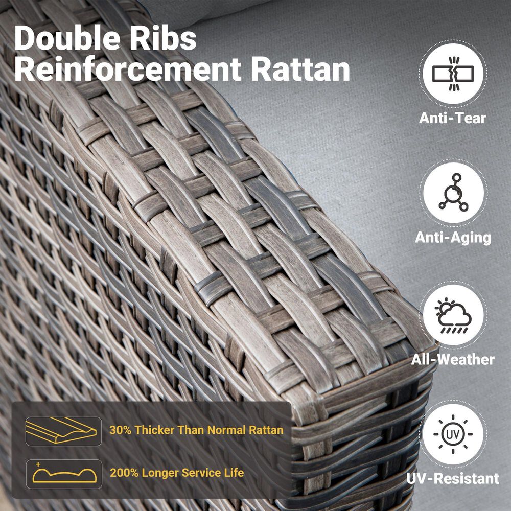 HOMLUX HOMLUX 5-Piece Outdoor Wicker Patio Furniture Set, High Back Rattan Sofa with Chairs, Ottomans &amp; Cushions in Gray, , large