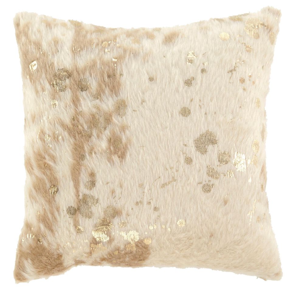 Signature Design by Ashley Landers Throw Pillow in Cream and Gold Faux Fur, , large