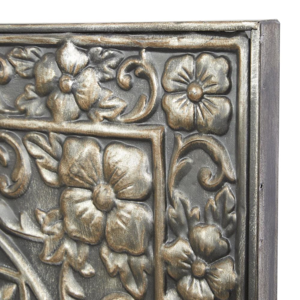 Maple and Jade 36&quot; x 36&quot; Square Floral Embossed Scroll Home Wall Decor in Satin Silver, , large