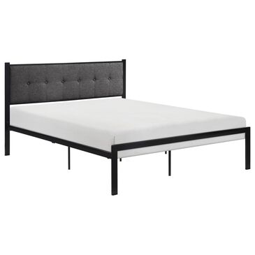 Hearth and Haven Full Platform Bed with Upholstered Headboard in Black, , large