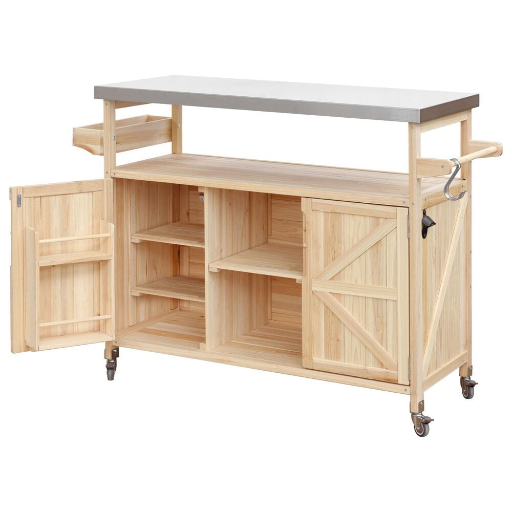 HOMLUX 50" Outdoor Kitchen Island in Natural and Stainless Steel, , large
