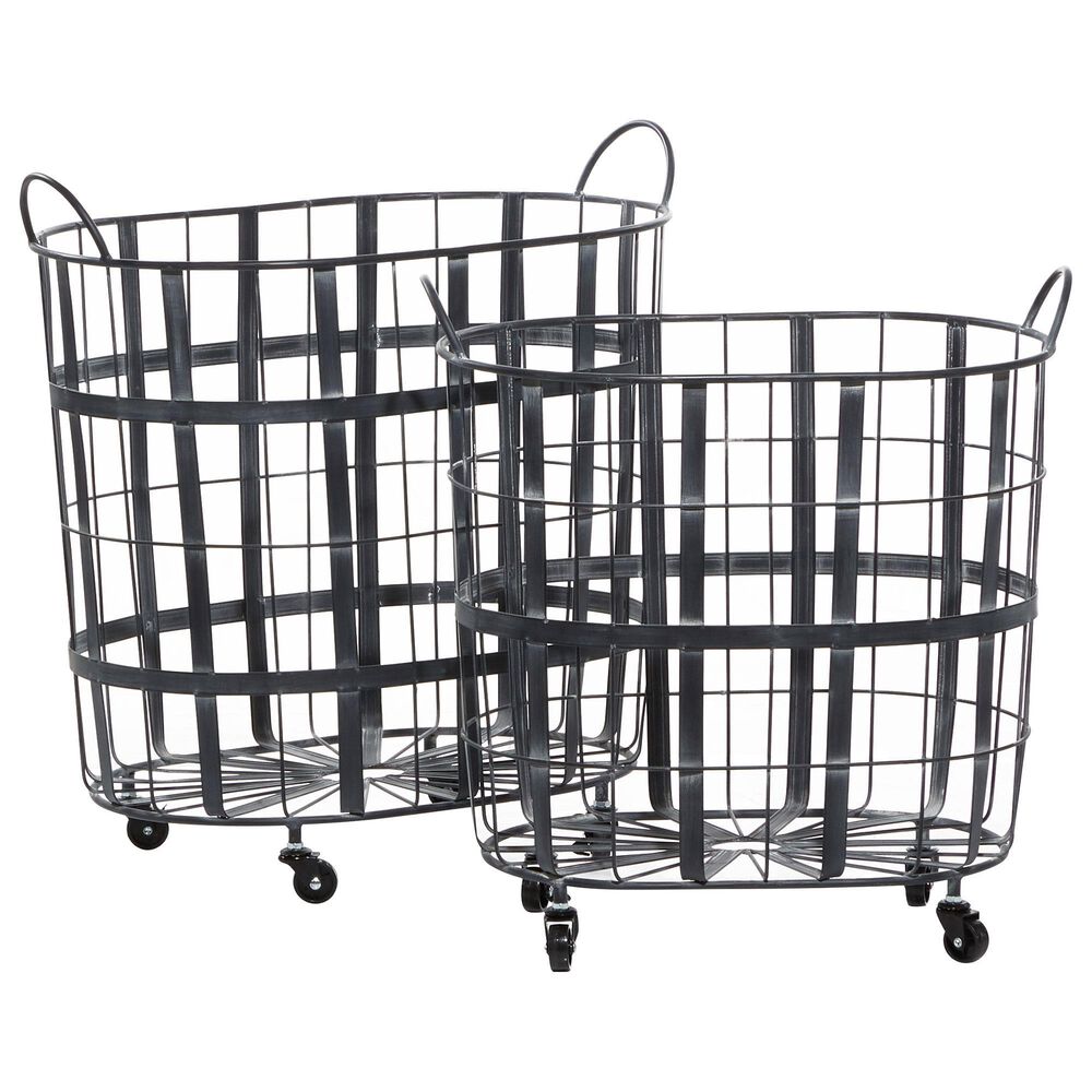 Maple and Jade Industrial Metal Storage Basket in Black (Set of 2), , large