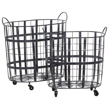Maple and Jade Industrial Metal Storage Basket in Black (Set of 2), , large