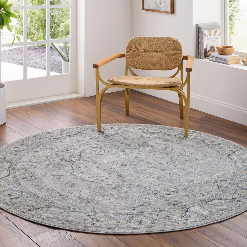 Surya Brunswick 5&#39;3&quot; Round Deep Teal, Dusty Sage, Medium Gray, Light Beige and Taupe Area Rug, , large
