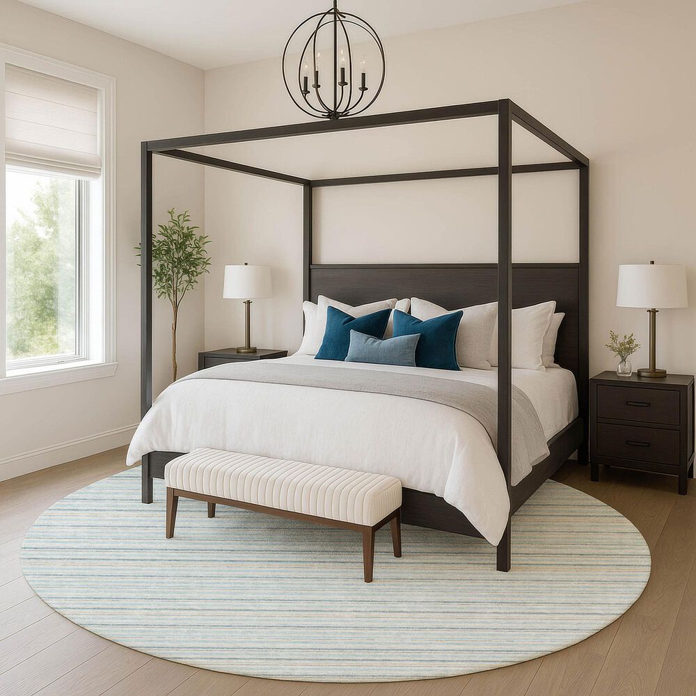 Dalyn Rug Company Soft Essentials Striped Sky 8' Round Indoor/Outdoor Area Rug, , large