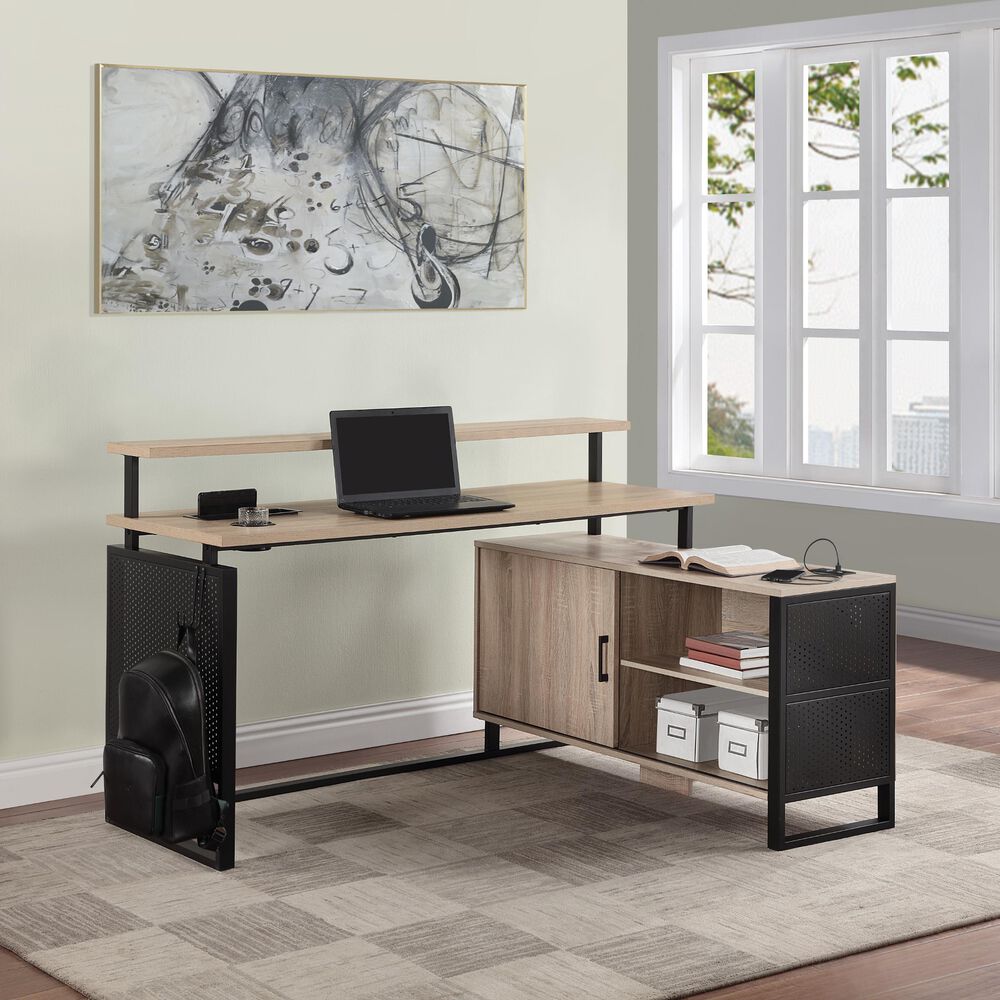 OSP Home Ace 60&quot; L-Shaped Desk with Hutch in River Oak, , large