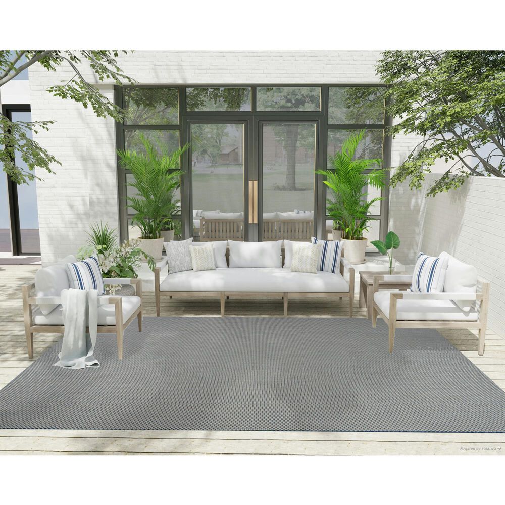 Nourison Courtyard Ivory and Blue 8&#39; x 10&#39; Indoor/Outdoor Area Rug, , large