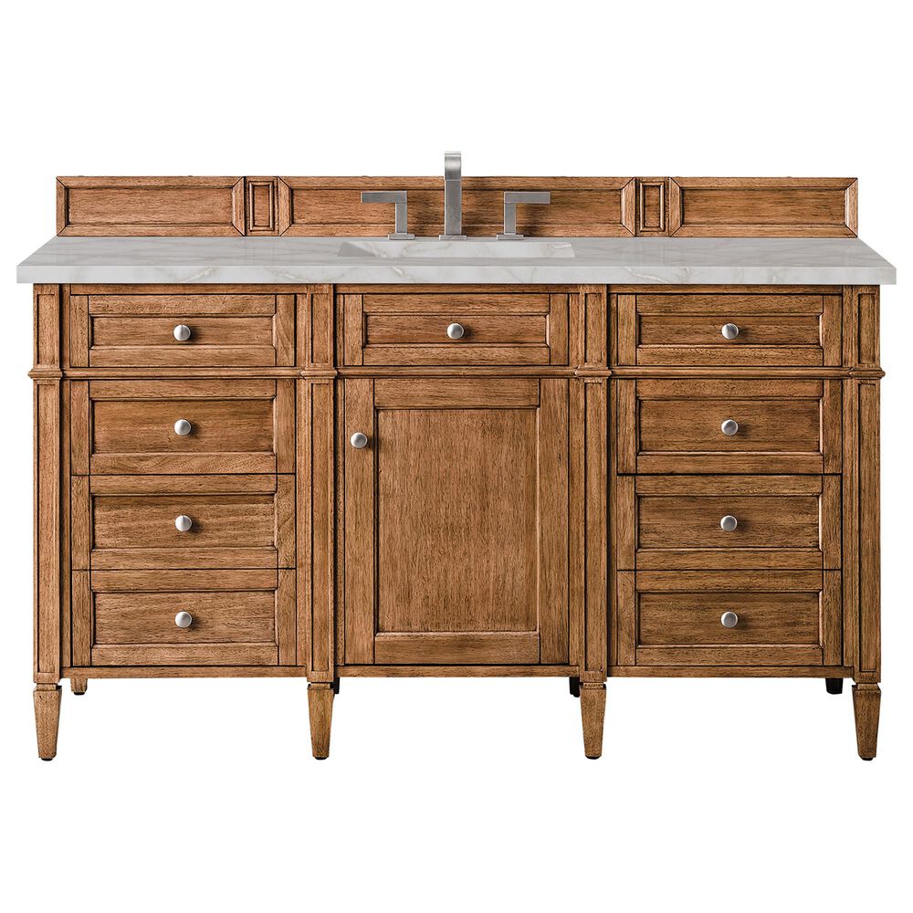 James Martin Vanities Brittany 60" Single Bathroom Vanity in Saddle Brown with 3 cm Victorian Silver Quartz Top and Rectangular Sink, , large