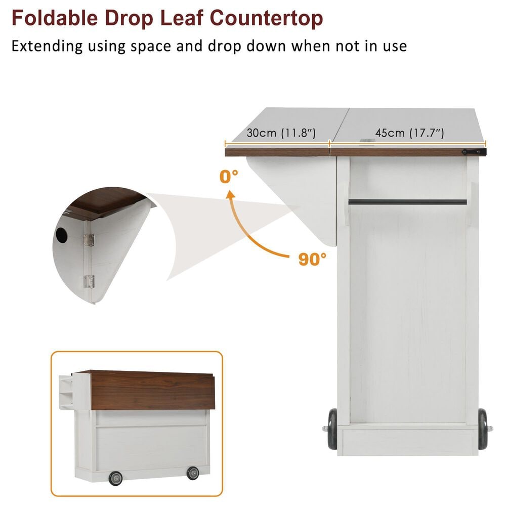 HOMLUX 54" Kitchen Island with Drop Leaf in White, , large