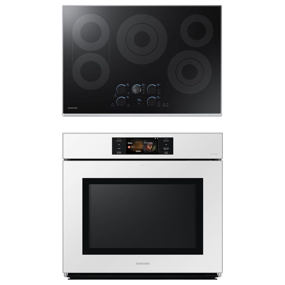 Samsung Bespoke 2-Piece Kitchen Package with White Bespoke 30" Single Wall Oven and Stainless Steel 30" Electric Cooktop, , large