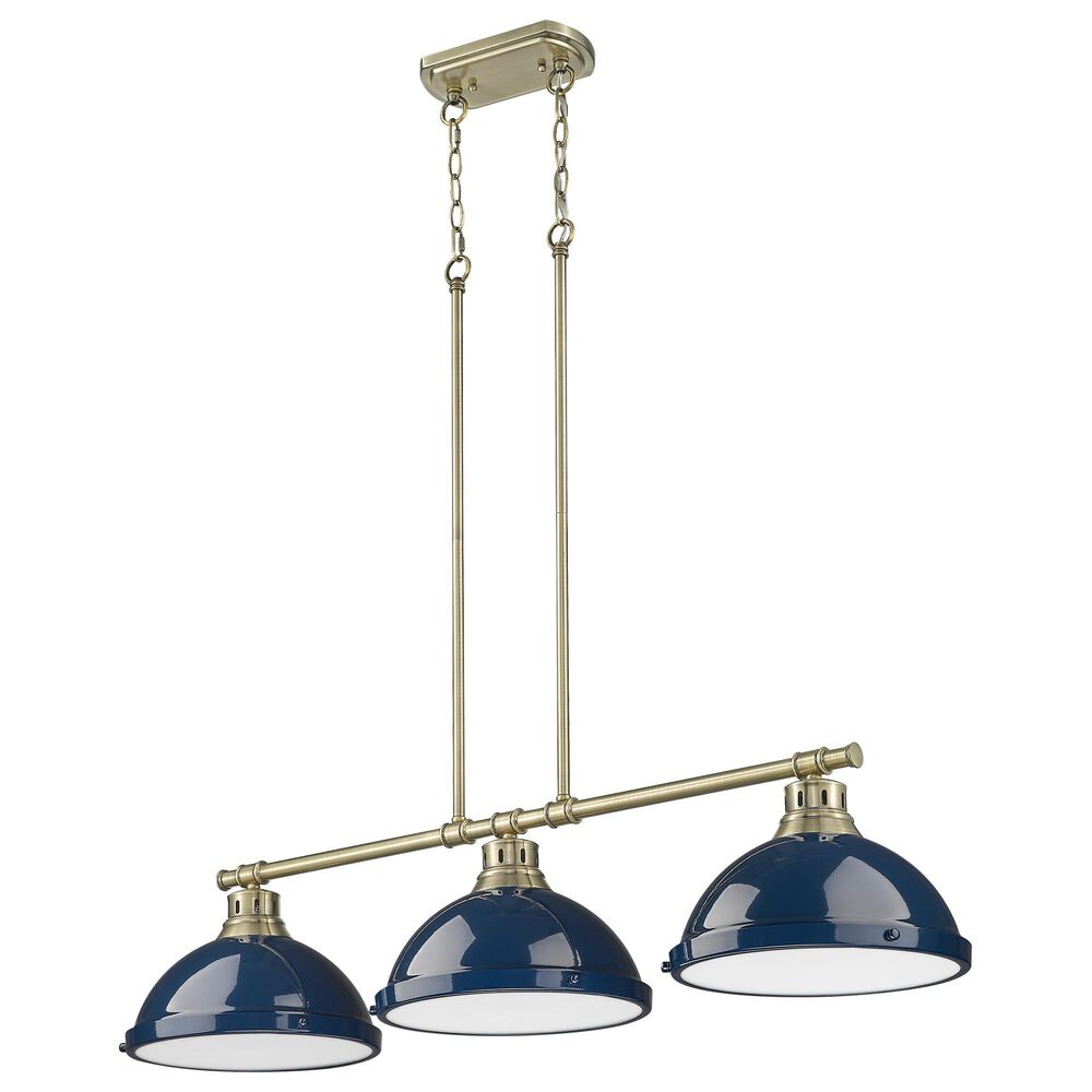 Golden Lighting Duncan 3-Light Pendant with Matte Navy Shade in Aged Brass, , large