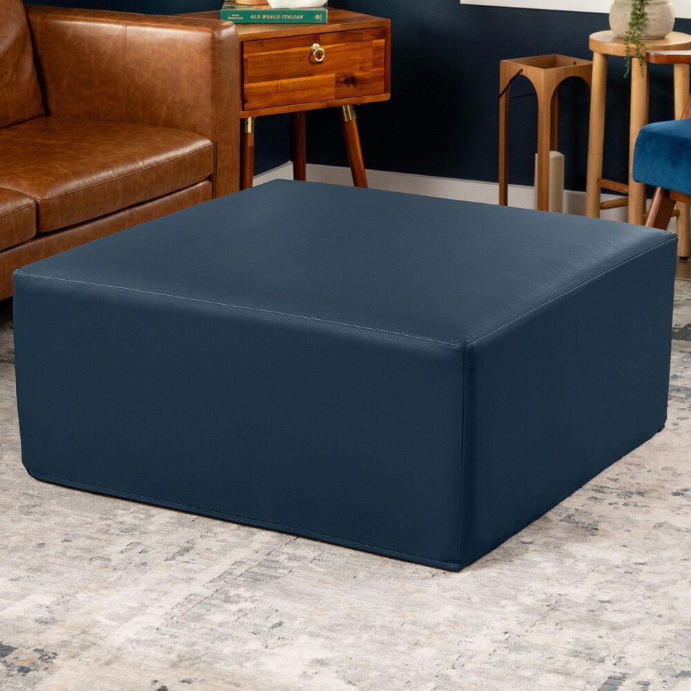 Jaxx Fairlie Faux Leather Ottoman in Oxford Blue, , large