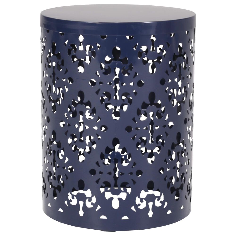 Hearth and Haven Outdoor End Table with Floral Pattern in Navy Blue, , large