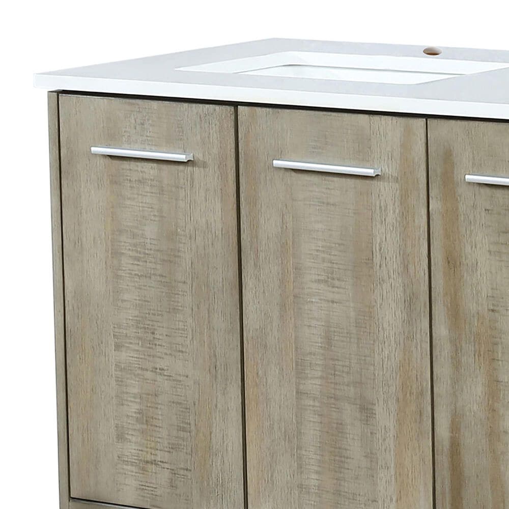 Lexora Home Lancy 60&quot; Double Bathroom Vanity in Rustic Acacia with 2 cm White Cultured Marble Top and Rectangular Sinks, , large