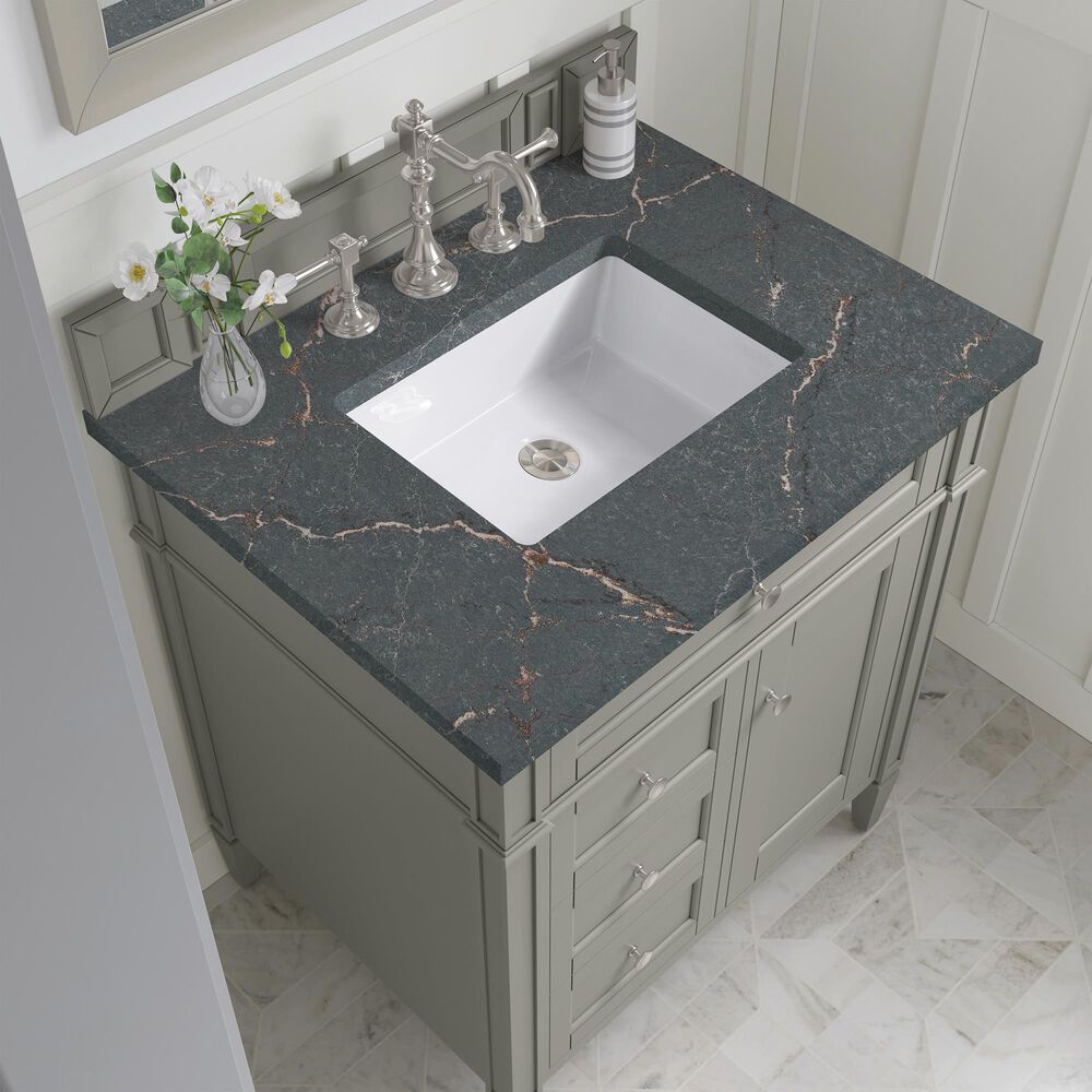 James Martin Vanities Brittany 30" Single Bathroom Vanity in Urban Gray with 3 cm Parisien Bleu Quartz Top and Rectangular Sink, , large