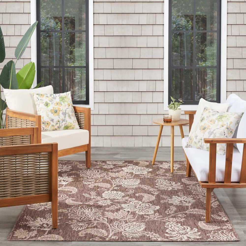 Nourison Garden Oasis Floral Mocha 6&#39; x 9&#39; Indoor/Outdoor Area Rug, , large