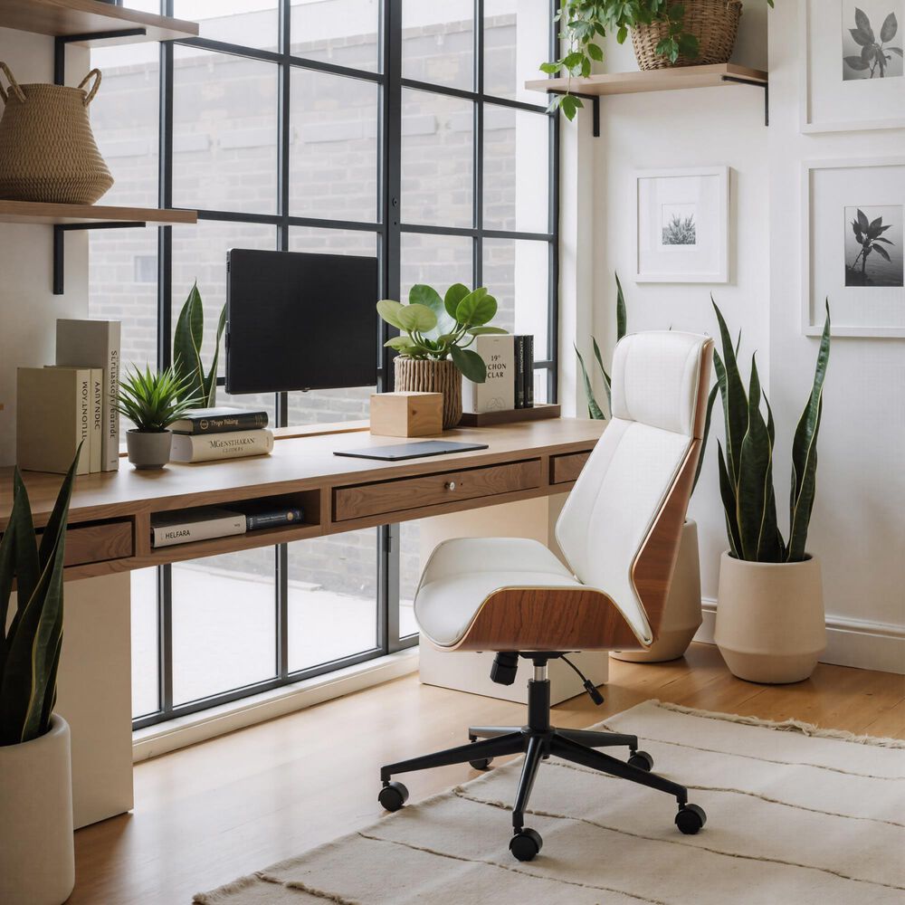 Zuo Modern Flex High Back Office Chair with White Faux Leather in Black and Walnut, , large