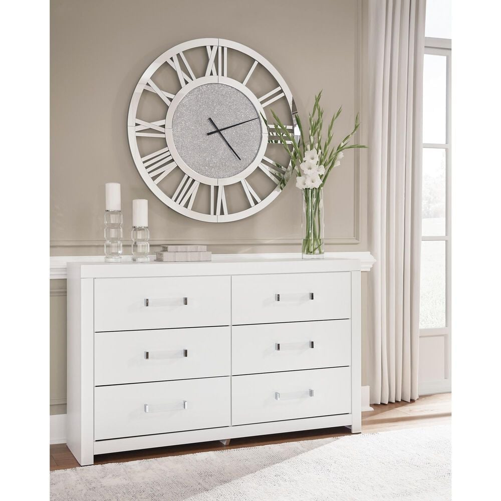 Ashley Maeling King Panel Bed with Dresser, Chest, and Two Nightstands in Matte White, , large