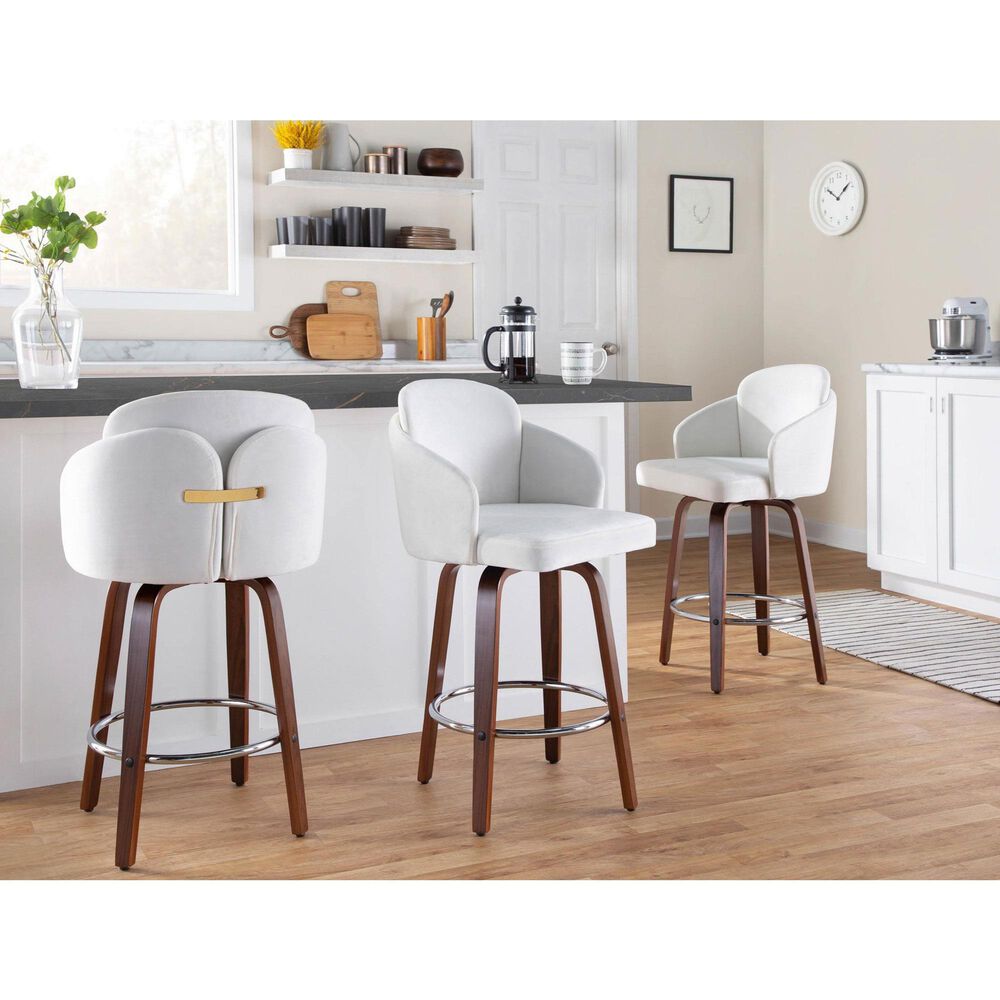 LumiSource Dahlia Swivel Counter Stool with Black Velvet Upholstery in Walnut and Chrome (Set of 2), , large