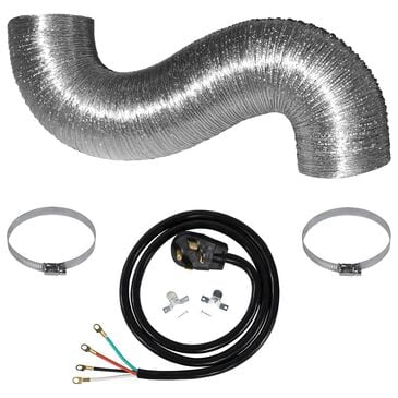 Electric Dryer Duct Kit with 4-Wire Cord, 8" Hybrid Vent Duct and Clamps in Black and Silver, , large