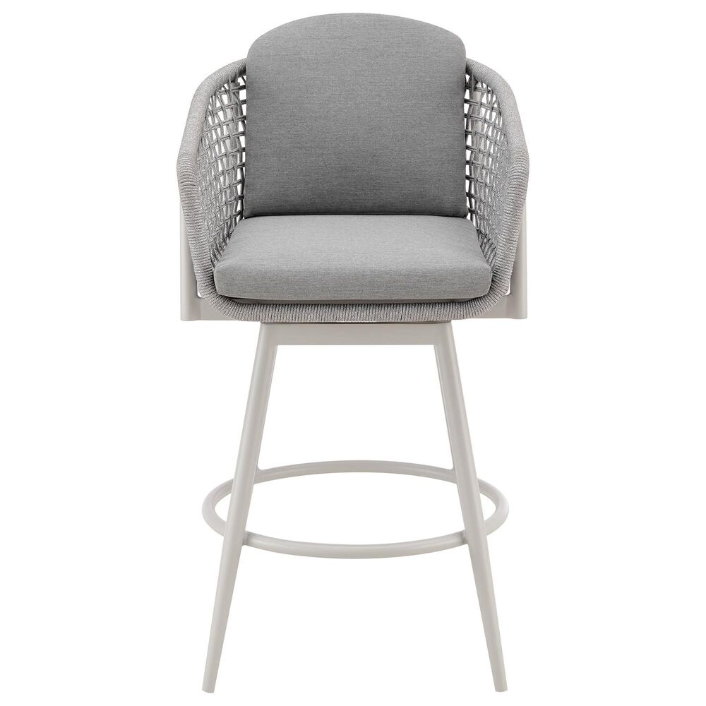 Blue River Rhodes Patio Swivel Counter Height Bar Stool with Light Gray Rope in Aluminum, , large