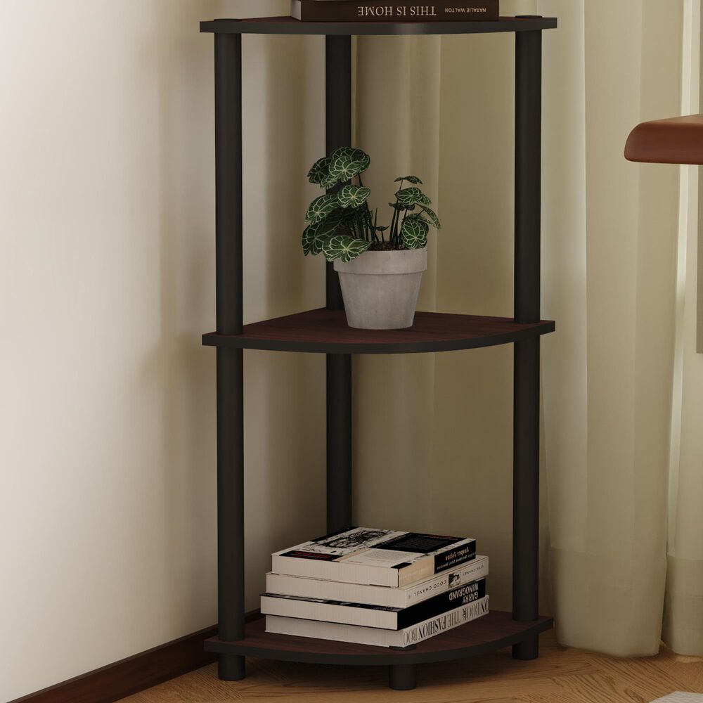 HOMLUX Turn-N-Tube 3-Tier Corner Bookshelf in Dark Cherry and Black, , large