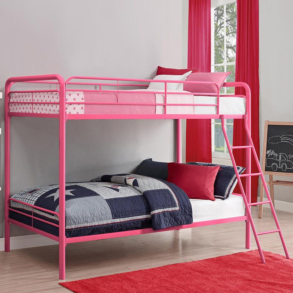 DHP Elen Twin over Twin Metal Bunk Bed in Pink, , large