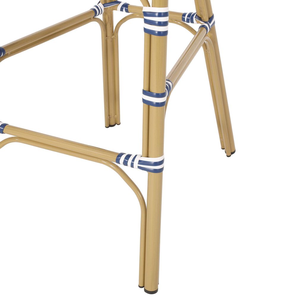 Hearth and Haven Outdoor Wicker French Barstool with Brown Aluminum Frame in Teal Blue (Set of 2), , large