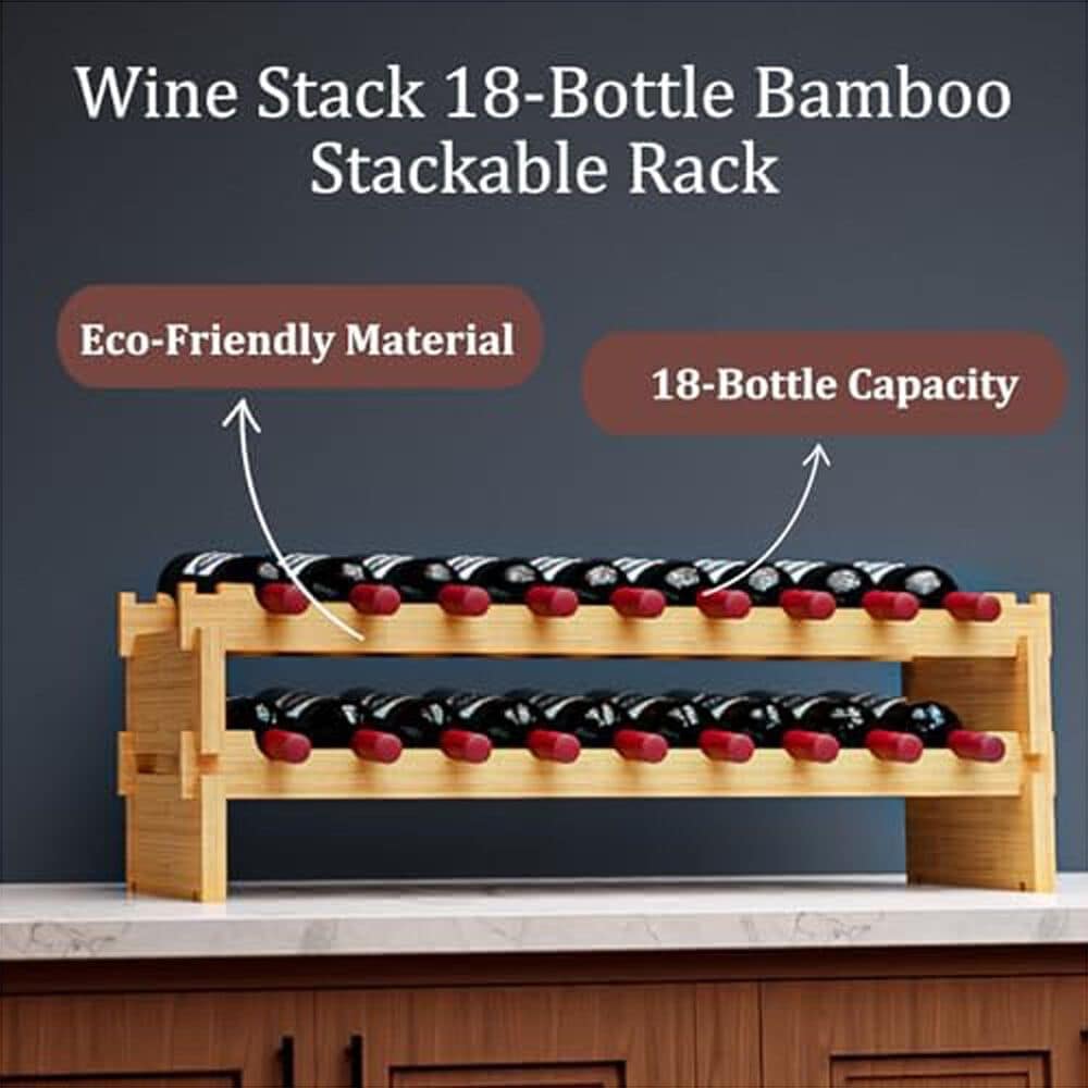 HOMLUX 18-Bottle Bamboo Stackable Modular Wine Rack in Natural, , large