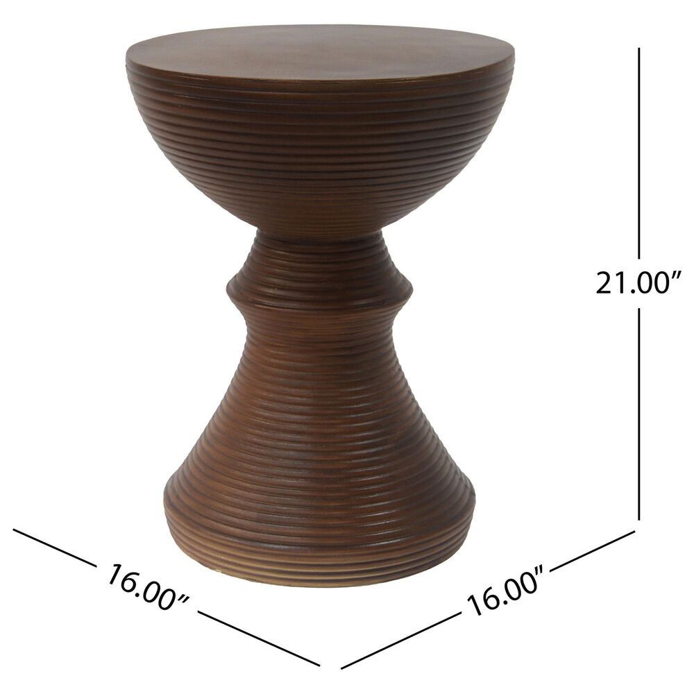 Hearth and Haven Outdoor Hourglass Concrete Side Table with Horizontal Ridges Design in Brown, , large