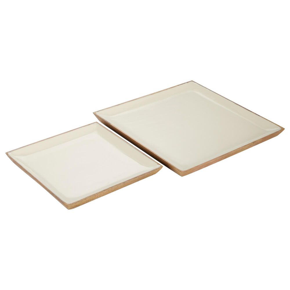 Maple and Jade Wood Tray in White and Natural (Set of 2), , large