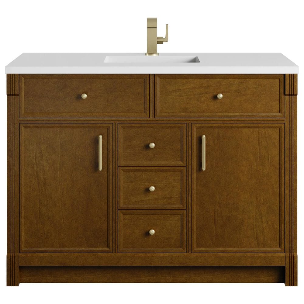 James Martin Bellshire 48" Single Bathroom Vanity in Honey Oak with Single Hole 3 cm White Zeus Silestone Top and Rectangular Sink, , large