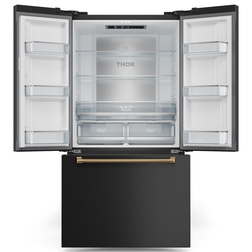 THOR KITCHEN Gordon Ramsay 20.3 Cu. Ft. Counter Depth French Door Refrigerator with Bronze Handle Kit in Black, , large