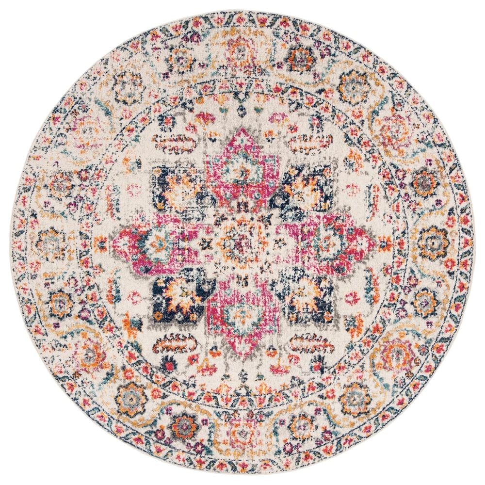 Safavieh Madison MAD603R 4" Round Fuchsia and Ivory Area Rug, , large