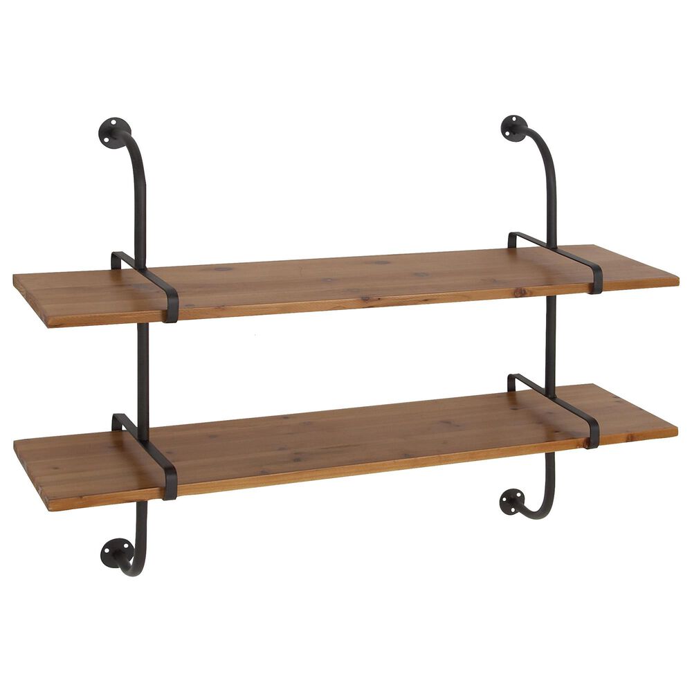 Maple and Jade 29" x 37" 2-Tiered Wall Shelf in Brown, , large