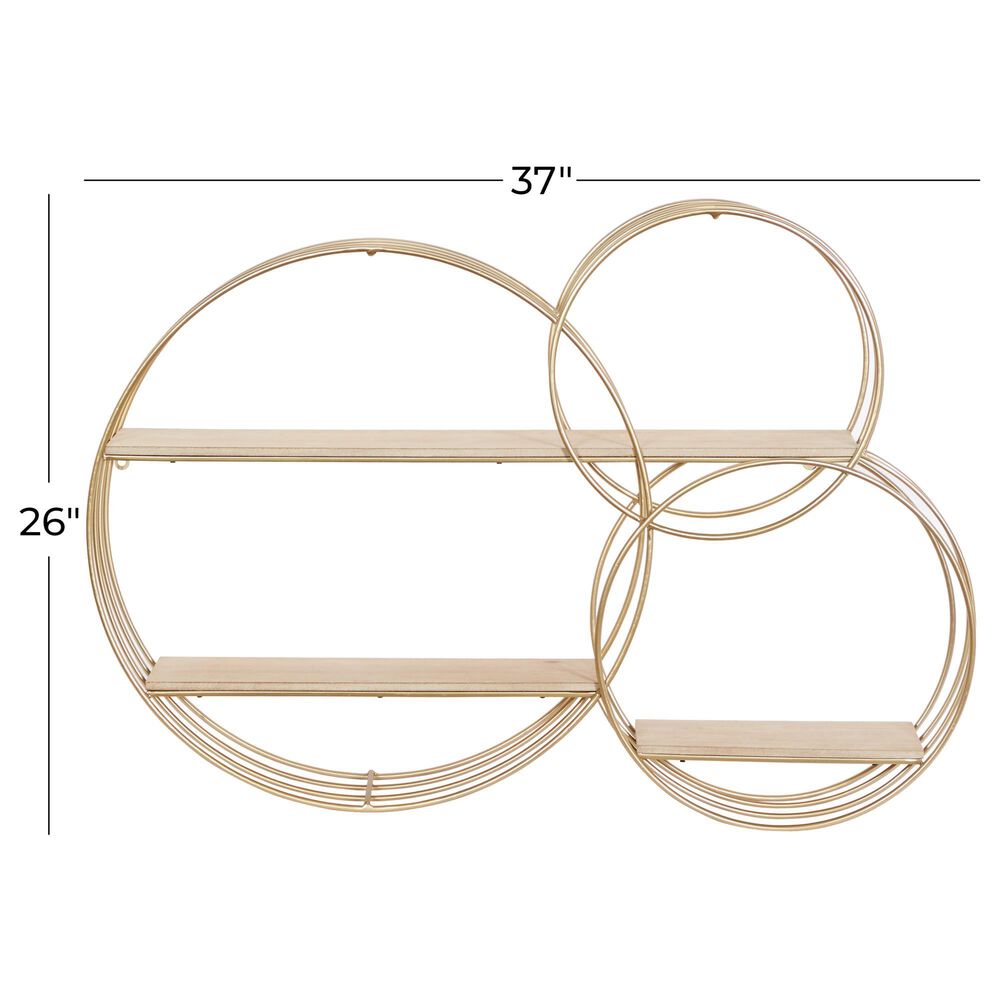 Maple and Jade 37&quot; x 26&quot; Wall Shelf in Gold and Natural Brown, , large