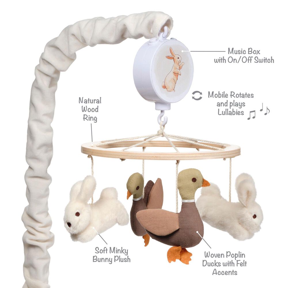 Lambs &amp; Ivy Signature Bunny Hop Musical Baby Crib Mobile in Bisque, , large