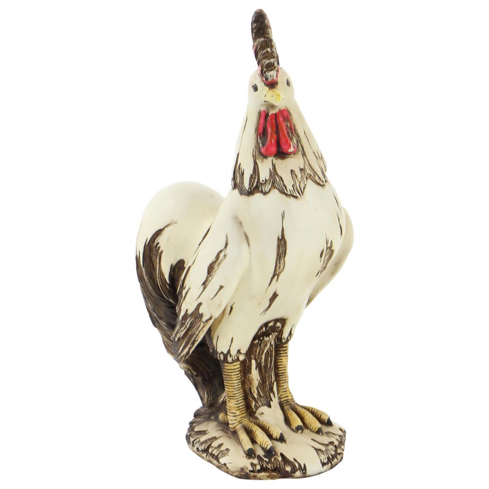 Maple and Jade 15&quot; Farmhouse Rooster Garden Sculpture in Distressed White, Red, Yellow and Brown, , large