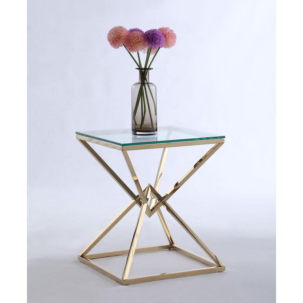 Monroe Double Pyramid Lamp Table in Gold, , large