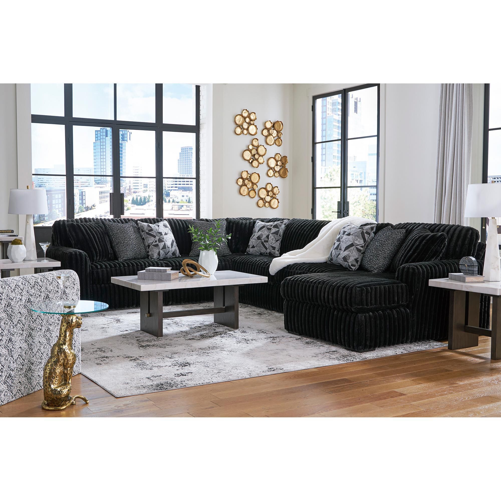 リトグラフ「The shades of Night」 限定数74/120 Ashley Midnight-Madness 4-Piece Sectional with Right-Facing Chaise