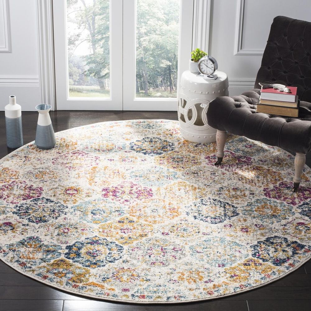 Safavieh Madison MAD611B-9R 9&#39; Round Cream and Multicolor Area Rug, , large