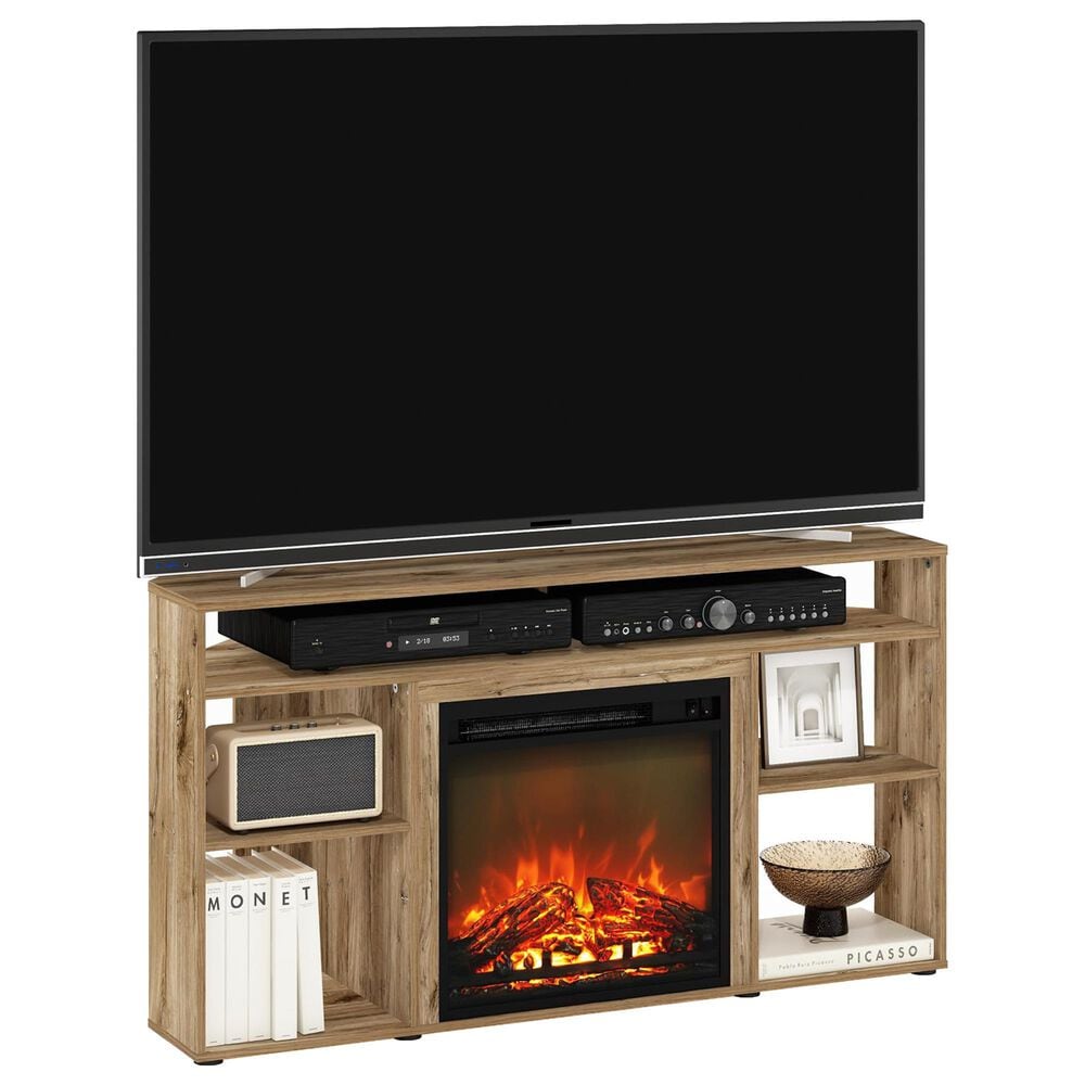 HOMLUX 47" Corner TV Stand with Electric Fireplace in Flagstaff Oak, , large